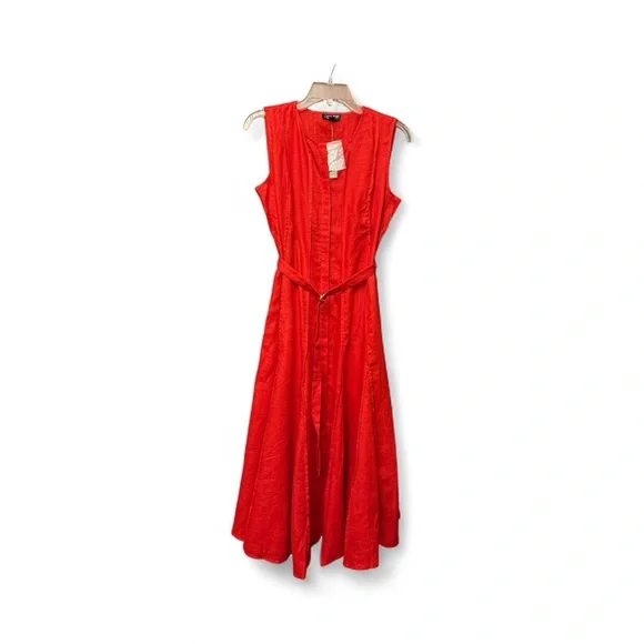 J Crew women's Marlow Midi button front Dress sleeveless Linen red Size SP NWT J Crew women's Marlow Midi button front Dress sleeveless Linen red Size SP NWT